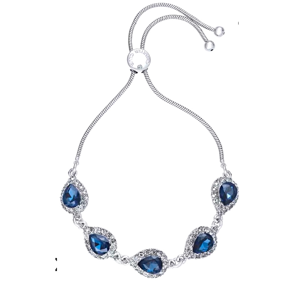 Charter Club Silver Tone Crystal And Blue Stones Slider Adjustable Bracelet Nwt